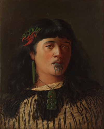 Portrait of a Young Maori Woman with Moko by Louis John Steele